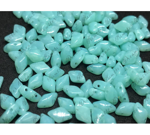 Чешские бусины MATUBO Gemduo Opal Green Aqua Glass beads 2-hole 8x5 mm 